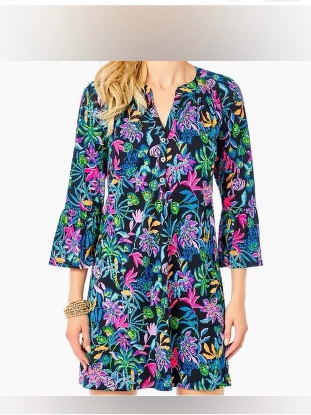 Lilly Pulitzer Black Floral-Print Tunic dress size xxl